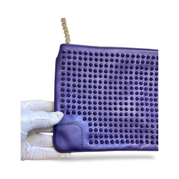Christian Louboutin Chain shoulder Leather bag studs Spike Pouch Pik Pik Purple - Picture 3 of 10